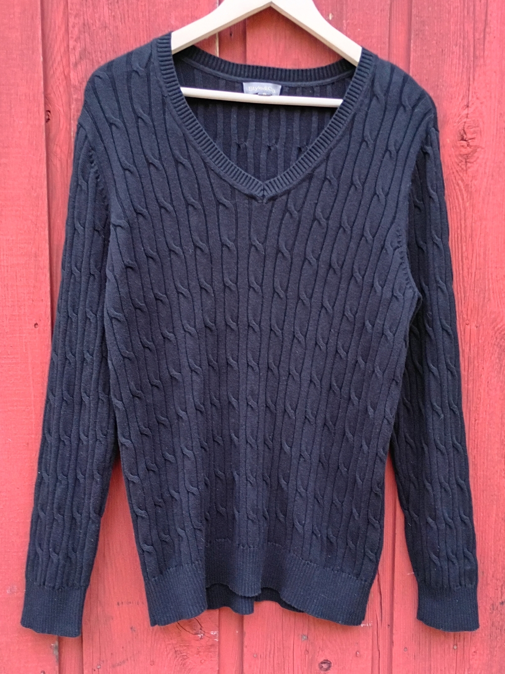 Style & Co. Black Cable-Knit V-Neck Sweater